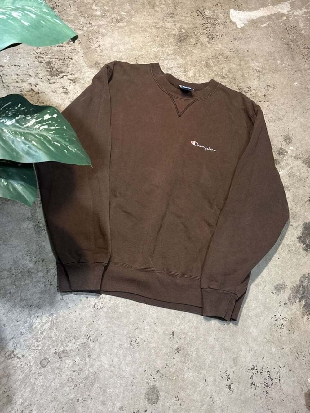 Vintage Champion Brown Crewneck Sweatshirt Embroidered Logo Size L
